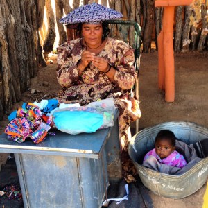 Hierra woman making crafts to sell.
